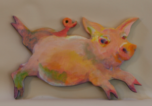 Running pig painting